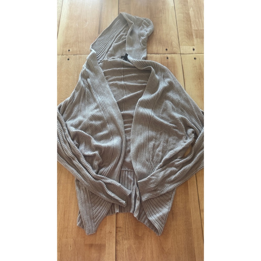 Express Womens XS Taupe Waffle Knit Open Front Hooded Cardigan Sweater